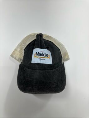 Modelo Especial Beer Trucker Hat Black Cream Mesh Snapback Distressed Cap